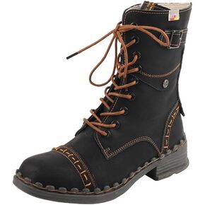 TMA EYES Women's Clasical Lace-Up Zipper Breathable Lining Flat with Hand-stitched Mid-calf Boots