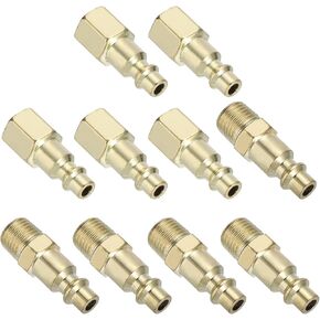 PATIKIL 1/4" Industrial Air Couple Plug, 10Pcs 300PSI Compressor Connect Fittings for Automotive Industry Air Compressors Mechanical Engineering, Copper