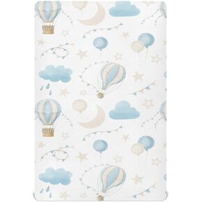 Fitted Crib Sheet Hot Air Balloons Sky Clouds Moon, Crib Sheets for Boys Girls Standard Mattress Sheet Cover Soft and Breathable 52x28 inch