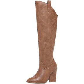 Cowboy Boots for Women Knee High Western Cowgirl Boots Chunky Heel Pointed Toe Side Zipper Tall Boot for Women Ladies