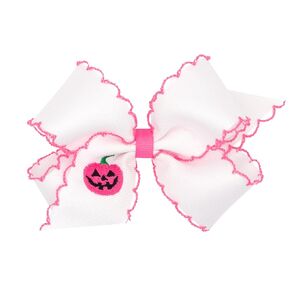 Wee Ones Girls Grosgrain Hair Bow with Moonstitch Edge and Jack-O-Lantern Embroidery, Jack O Lantern, Medium