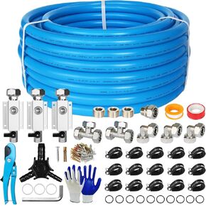 Air Compressor Hose Kit,3/4 Inch 110FT HDPE-Aluminum Compressed Air Line Kit, Air Hose Kit Leak Proof & Easy to install Garage Air Line Kit,Shop Air Line Kit