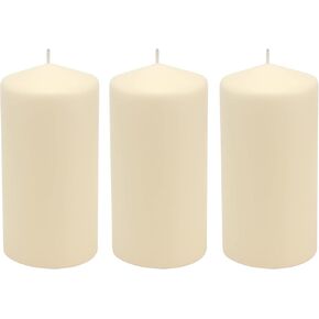 Stonebriar 3 Pack Tall 3 x 6 Inch 65 Hour Long Burning Unscented Ivory Wax Pillar Candles