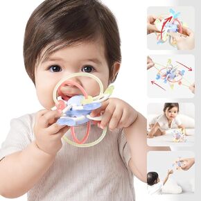 Evoceler Baby Teething Toys Ball, 5-in-1 Pacifier-Grade Silicone Infant Toys Baby Toys, BPA Free Montessori Baby Teether Ball for 0-6-12-18+ Months，Chew Toy Newborn Toys for Baby Girl Boy