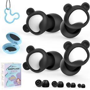 Kids Ear Plugs 2 Pairs(6-12 yrs), Reusable Noise Cancelling Earplugs, Silicone Noise Sensitivity Ear Plugs for Children/Small Ears, Ear Protection for Concerts/Flying/School/Playtime(Red+Grey)