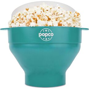 POPCO Silicone Microwave Popcorn Popper with Handles, Silicone Popcorn Maker, Collapsible Bowl Bpa Free and Dishwasher Safe - 15 Colors Available (Transparent Aqua)