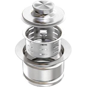 KONE Extended Garbage Disposal Flange with Strainer and Stopper, Deep 304 Stainless Steel Kitchen Sink Flange for 3-1/2 Inch Standard Sink Drain, Convenient for Water Storage and Drainage Black
