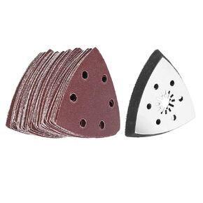61Pcs 90mm Oscillating Tool Sanding Pad, Triangle Sanding Pads Triangular Sandpaper, Multi-Function Sanding Pad Quick Release Blade Replacement, Case, Scraper, Blade, Sanding Paper