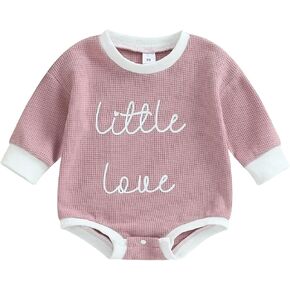 Douhoow Baby Sweatshirt Romper Little Love Waffle Baby Romper Infant Girl Boy Knit Romper Fall Winter Clothes