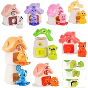 Montessori Farm Animal Toy Set for Toddlers, 18PCS Stacking Toys Set with Keys, Learning Toys for Color Sorting, Counting, Matching Game, Christmas Birthday Easter Gift for Baby Boys Girls 1-3 Years