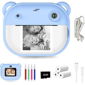 Instant Print Camera for Kids,Christmas Birthday Gifts for 3-12GirlsBoys, Children Digital Camera with 32GB Card,2 Inch Screen Kids Instant Cameras, 12MP 1080P Toddler Print Camera - Blue