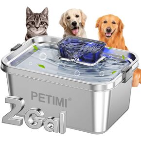 Dog & Cat Water Fountain, 2 Gallon 304 Food Grade Stainless Steel Water Fountain for Small, Medium & Large Dog, Quiet Pet Water Fountain with Filter, Smart Water Pump Protection, Easy to Clean