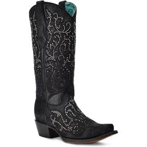 CORRAL LADIE'S BLACK EMBROIDERY & CRYSTALS, LEATHER SOLE, COWHIDE LEATHER, WESTERN BOOTS, C4100