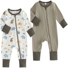 BeiVSlley Baby Boy Girl Footless Zipper Romper Onesie Long Sleeve Cotton Jumpsuit Coverall Newborn Solid Outfits Clothes in Kuwait