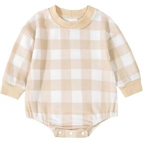 Newborn Baby Boy Girl Romper Checkerboard Plaid Sweatshirt Pullover Tops Bodysuit Jumpsuit Fall Winter Clothes