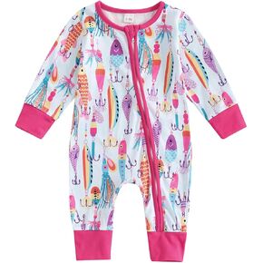 Newborn Baby Boy Girl Fishing Outfit Long Sleeve Zipper Fish Print Romper Jumpsuit Infant Coming Home Clothes in Saudi Arabia