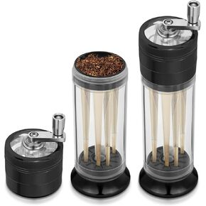 Spice Grinder 3-in-1 Hand Crank Loader Roller Crusher Filler Flower Buds Milling Grinding Storage with Magnetic Lid