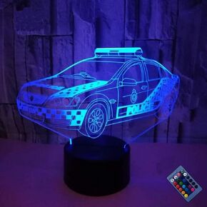 3D Police Car Night Light 16 Colors Changing USB Power Remote Control Touch Switch Decor Lamp Optical Illusion Lamp LED Table Desk Lamp