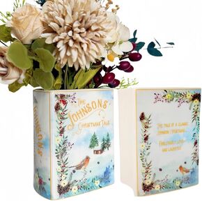 Ceramic Book Vases for Flowers, Cute Bookshelf Decor, Flower Book Vases Unique Home Decor, Unique Vases for Book Lovers (BookVase-LW)