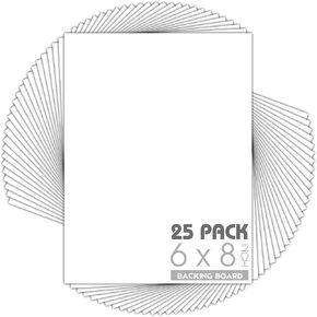Mat Board Center, Pack of 25, 6x8 White Backing Boards - 4-ply Thickness - for Pictures, Photos, Framing Support - Great for DIY Projects, Arts, Prints