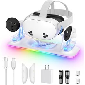 Charging Dock for Meta Quest 3S, Kinwin PD 18W Fast Charging Station for Oculus Quest 3S Accessories with RGB Light, Magnetic Charging Stand for Headset/Controller with 2 Rechargeable Batteries