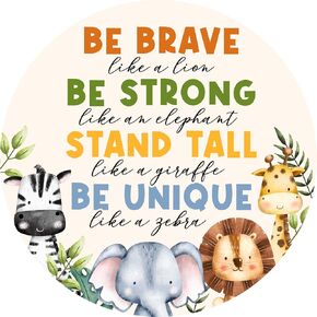 Boy Nursery Room Wall Decor Sign, Boho Woodland Nursery Wall Decor for Baby Boy Kids Bedroom Toddler Playroom Room Jungle Safari Animal Hanging Sign Decorations, Be Brave Strong Stand Tall Be Unique