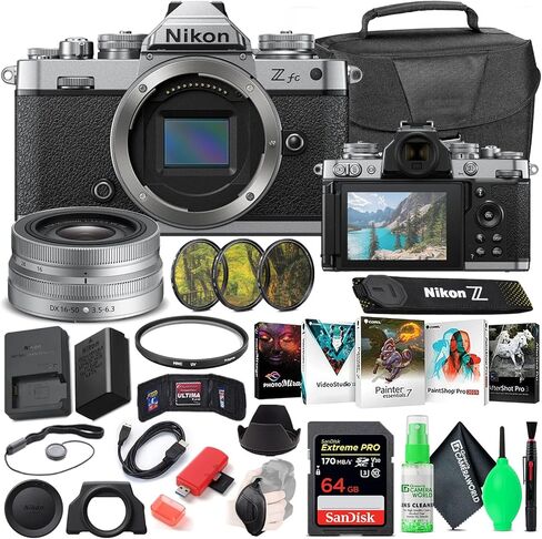 كاميرا Nikon Z fc الرقمية بدون مرآة مع عدسة 16-50 مم (أسود، 1675) حزمة مع بطاقة SD Extreme PRO سعة 64 جيجابايت + حقيبة كاميرا + برنامج تحرير + طقم مرشح 4 قطع + طقم تنظيف + المزيد in Saudi Arabia