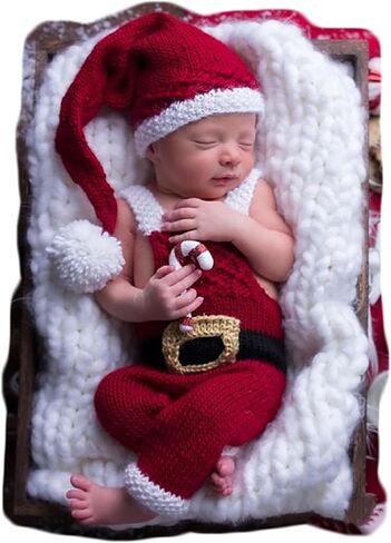 Zeroest الدعائم التصوير الفوتوغرافي لحديثي الولادة زي عيد الميلاد الطفل الكروشيه قبعة سانتا والحمالات رومبير الرضع صبي فتاة صور الدعامة in Kuwait