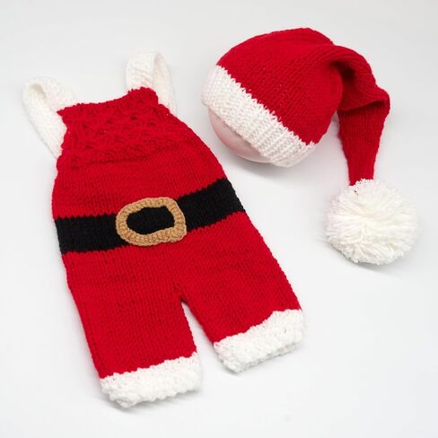 Zeroest الدعائم التصوير الفوتوغرافي لحديثي الولادة زي عيد الميلاد الطفل الكروشيه قبعة سانتا والحمالات رومبير الرضع صبي فتاة صور الدعامة in Kuwait