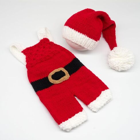 Zeroest الدعائم التصوير الفوتوغرافي لحديثي الولادة زي عيد الميلاد الطفل الكروشيه قبعة سانتا والحمالات رومبير الرضع صبي فتاة صور الدعامة in Kuwait