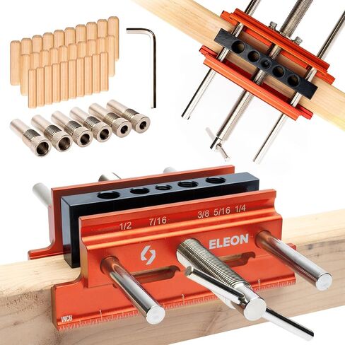 Eleon - Self Centering Dowel Jig with Elongated Jaws and Extra Wide Clamp - Precision Woodworking Made Effortless - Lasting Craftsmanship - Durable Aluminum Alloy Dowel Drill Guide - Orange in Saudi Arabia