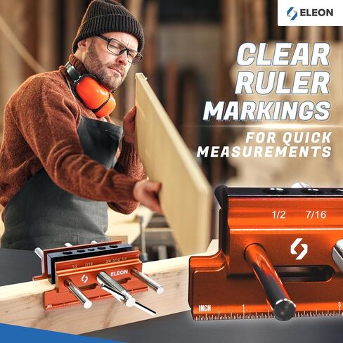 Eleon - Self Centering Dowel Jig with Elongated Jaws and Extra Wide Clamp - Precision Woodworking Made Effortless - Lasting Craftsmanship - Durable Aluminum Alloy Dowel Drill Guide - Orange in Saudi Arabia