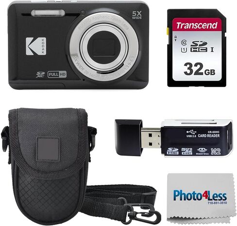 KODAK PIXPRO FZ55 16MP Digital Point & Shoot Camera, 5X Optical Zoom, 28mm Wide Angle, 1080P Full HD Video, Bundle with 32GB SD Card, Protective Case, and Hi-Speed Card Reader (Blue) in Saudi Arabia