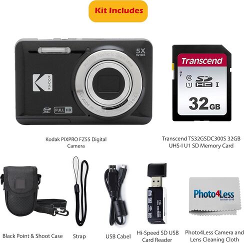 KODAK PIXPRO FZ55 16MP Digital Point & Shoot Camera, 5X Optical Zoom, 28mm Wide Angle, 1080P Full HD Video, Bundle with 32GB SD Card, Protective Case, and Hi-Speed Card Reader (Blue) in Saudi Arabia