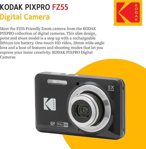 KODAK PIXPRO FZ55 16MP Digital Point & Shoot Camera, 5X Optical Zoom, 28mm Wide Angle, 1080P Full HD Video, Bundle with 32GB SD Card, Protective Case, and Hi-Speed Card Reader (Blue) in Saudi Arabia