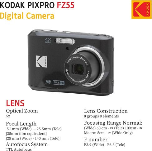 KODAK PIXPRO FZ55 16MP Digital Point & Shoot Camera, 5X Optical Zoom, 28mm Wide Angle, 1080P Full HD Video, Bundle with 32GB SD Card, Protective Case, and Hi-Speed Card Reader (Blue) in Saudi Arabia