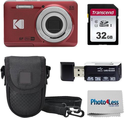 KODAK PIXPRO FZ55 16MP Digital Point & Shoot Camera, 5X Optical Zoom, 28mm Wide Angle, 1080P Full HD Video, Bundle with 32GB SD Card, Protective Case, and Hi-Speed Card Reader (Blue) in Saudi Arabia