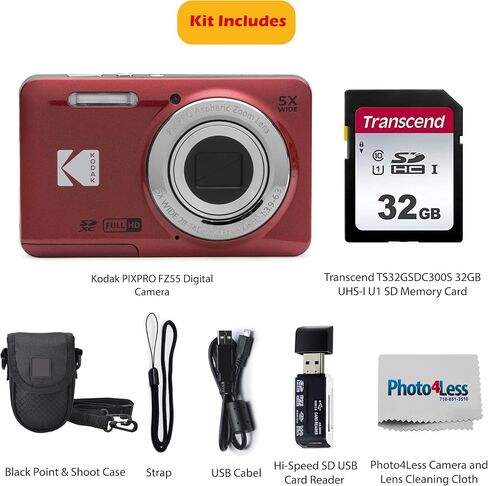 KODAK PIXPRO FZ55 16MP Digital Point & Shoot Camera, 5X Optical Zoom, 28mm Wide Angle, 1080P Full HD Video, Bundle with 32GB SD Card, Protective Case, and Hi-Speed Card Reader (Blue) in Saudi Arabia