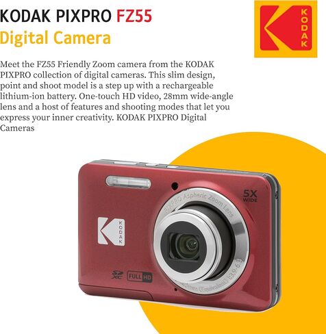 KODAK PIXPRO FZ55 16MP Digital Point & Shoot Camera, 5X Optical Zoom, 28mm Wide Angle, 1080P Full HD Video, Bundle with 32GB SD Card, Protective Case, and Hi-Speed Card Reader (Blue) in Saudi Arabia