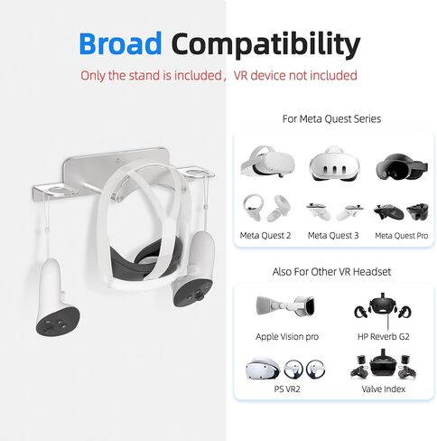VR Wall Mount Aluminum Alloy,VR Headset Wall Mount Storage Stand Hook Compatible with Meta Quest 3/Quest Pro/Quest 2,Quest 3 Stand with 2 Storage Way,Desk Space Saving(Silver) in Kuwait
