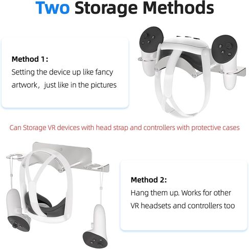 VR Wall Mount Aluminum Alloy,VR Headset Wall Mount Storage Stand Hook Compatible with Meta Quest 3/Quest Pro/Quest 2,Quest 3 Stand with 2 Storage Way,Desk Space Saving(Silver) in Kuwait