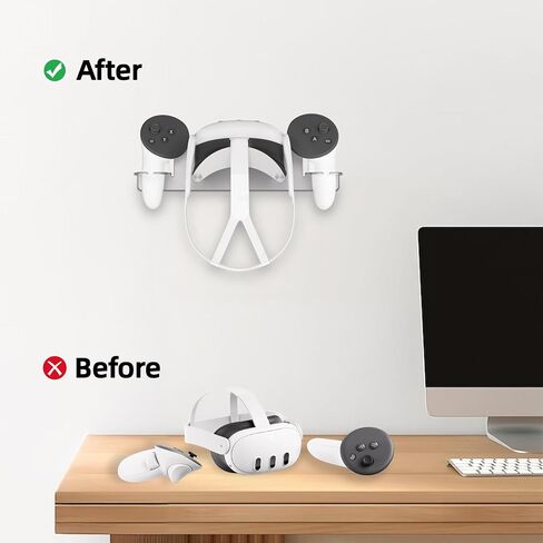 VR Wall Mount Aluminum Alloy,VR Headset Wall Mount Storage Stand Hook Compatible with Meta Quest 3/Quest Pro/Quest 2,Quest 3 Stand with 2 Storage Way,Desk Space Saving(Silver) in Kuwait
