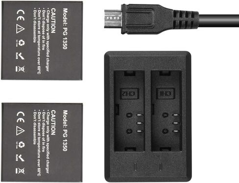 AKASO V50/ V50 Elite 2 x 1050mAh بطارية كاميرا الحركة القابلة لإعادة الشحن مع شاحن USB مزدوج in Kuwait