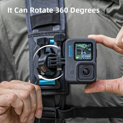 Backpack Shoulder Strap Mount Camera with Adjustable Shoulder Pad and 360 Degree Rotating Base Compatible with GoPro Hero 11 Black, Hero 10/9/8/7, AKASO, DJI, Insta360 and Most Action Cameras in Kuwait