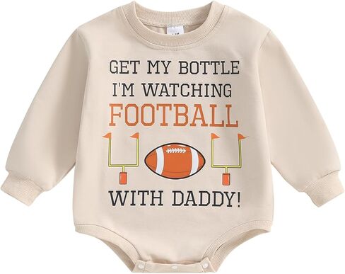 Baby Boy Girl Football Outfit Get My Bottle I'm Watching Football With Daddy Football Onesie Sweatshirt Romper in Kuwait