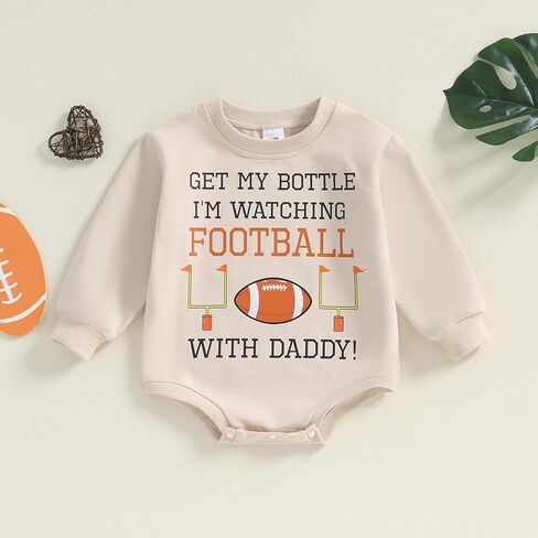 Baby Boy Girl Football Outfit Get My Bottle I'm Watching Football With Daddy Football Onesie Sweatshirt Romper in Kuwait