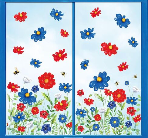 Whaline 6 Sheet Fall Floral Window Clings Sunflower Wild Flower Reusable Window Decals for Autumn Thanksgiving Seasonal Holiday Supplies Glass Home Decor in Saudi Arabia