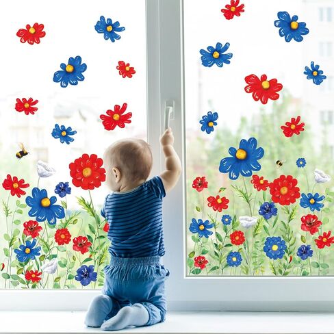 Whaline 6 Sheet Fall Floral Window Clings Sunflower Wild Flower Reusable Window Decals for Autumn Thanksgiving Seasonal Holiday Supplies Glass Home Decor in Saudi Arabia