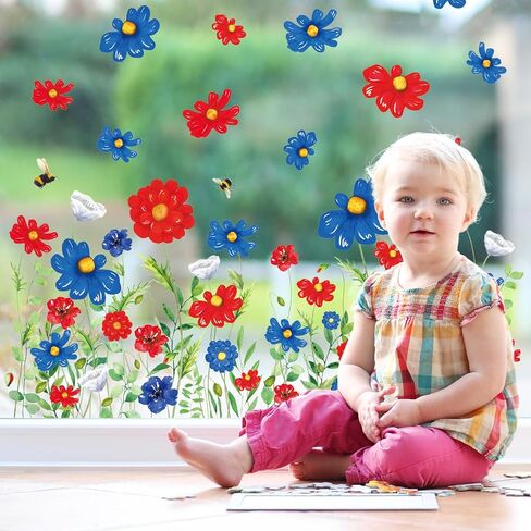 Whaline 6 Sheet Fall Floral Window Clings Sunflower Wild Flower Reusable Window Decals for Autumn Thanksgiving Seasonal Holiday Supplies Glass Home Decor in Saudi Arabia