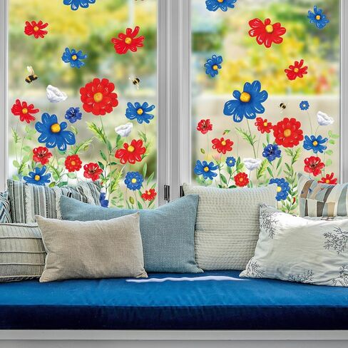 Whaline 6 Sheet Fall Floral Window Clings Sunflower Wild Flower Reusable Window Decals for Autumn Thanksgiving Seasonal Holiday Supplies Glass Home Decor in Saudi Arabia